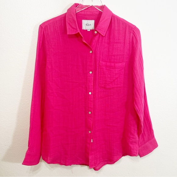 Rails Tops - Rails Ellis Gauze Button Down Shirt Pink Hibiscus Organic Cotton M